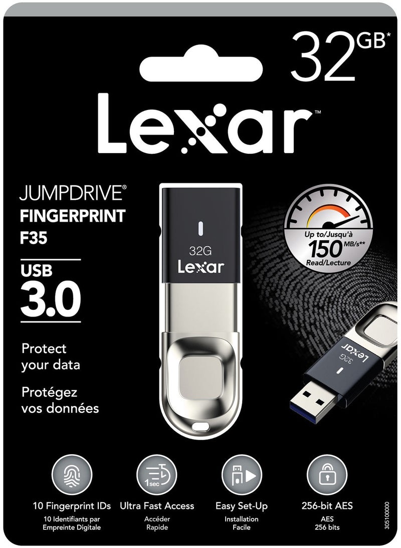 ليكسار ذاكرة Lexar Jumpdrive Fingerprint F35 USB 3.0 سعة 32 جيجابايت - ضمان 10 سنوات - موزع رسمي  - Image 2