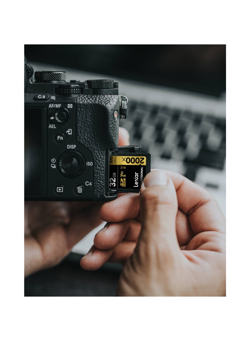 ليكسار - بطاقة ذاكرة Lexar 32GB Professional 2000x UHS-II SDHC مع ضمان لمدة 10 سنوات - الموزع الرسمي - Image 1