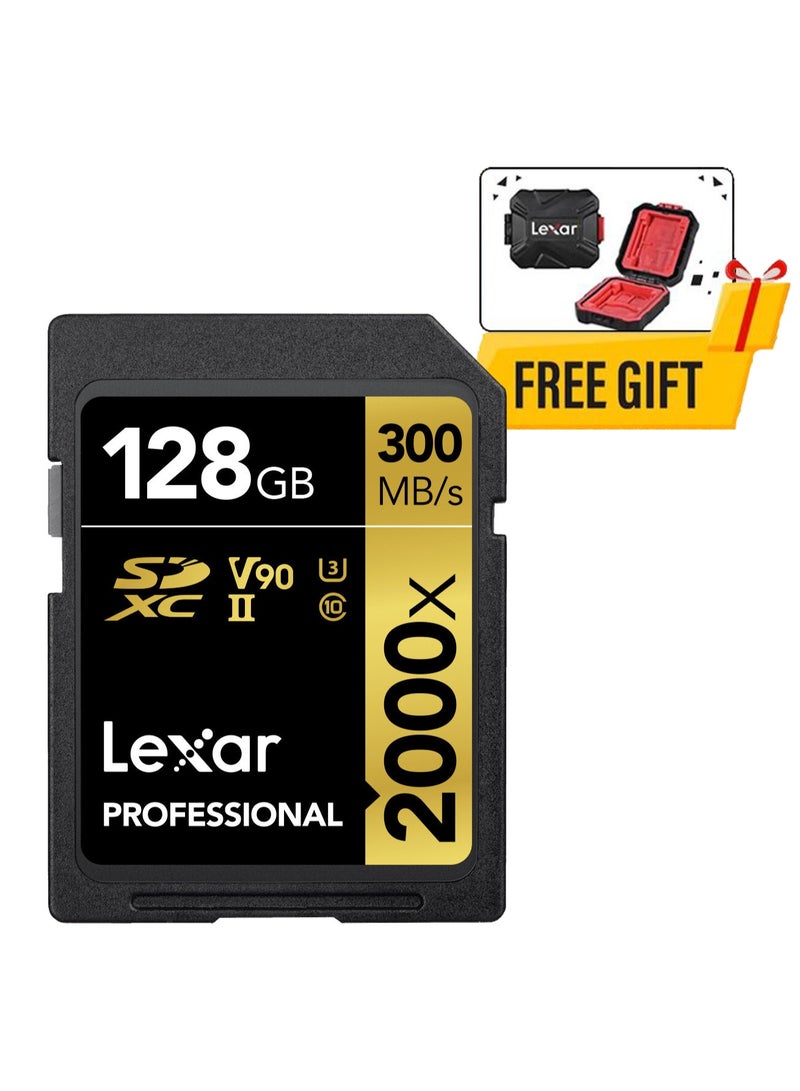 ليكسار - بطاقة ذاكرة Lexar سعة 128 جيجابايت احترافية 2000x UHS-II SDHC مع حافظة بطاقة ذاكرة مجانية مقاومة للماء - ضمان لمدة 10 سنوات - الموزع الرسمي 128 جيجابايت - Image 1