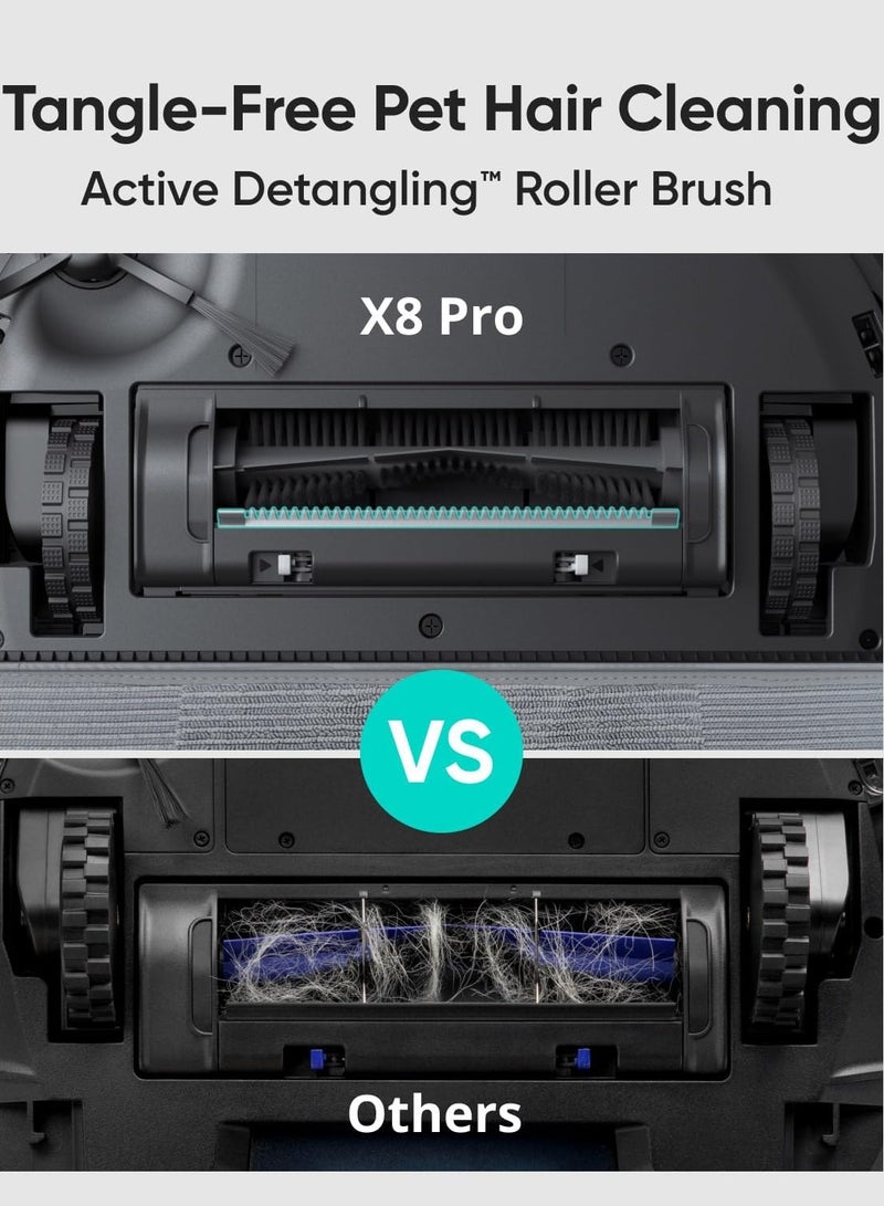 إيوفي مكنسة روبوت كهربائية مطوّرة eufy Clean X8 Pro مزوّدة بممسحة للأرضيات وعلبة ذاتية التفريغ، مع شفط قوي مزدوج بقوة 2 × 4000 باسكال، وفرشاة دوّارة سهلة الحركة Active Detangling™، إضافة لنظام الملاحة الذكي بتقنية الليزر iPath™ المخصص لشفط شعر الحيوانات الأليفة والتنظيف العميق 72 W T2266  - Image 3