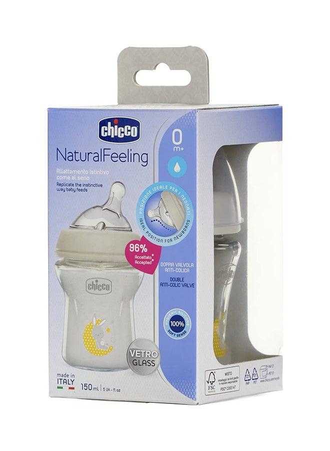Chicco Natural Feeling Glass Bottle 150ml Slow Flow 0m+ Silicone, Neutral - Image 3