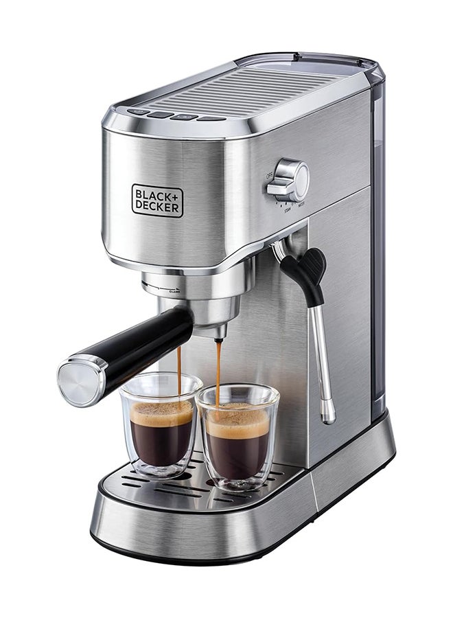 BLACK+DECKER - 15-Bar Espresso Coffee Machine, Milk Frother, Thermo Block Heating, Dual-Level Drip Tray, Ideal for Cappuccino, Latte, Americano, Macchiato, 1 L 1450 W ECM150-B5 Silver - Image 1