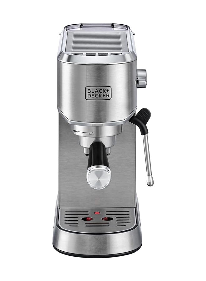 BLACK+DECKER - 15-Bar Espresso Coffee Machine, Milk Frother, Thermo Block Heating, Dual-Level Drip Tray, Ideal for Cappuccino, Latte, Americano, Macchiato, 1 L 1450 W ECM150-B5 Silver - Image 1