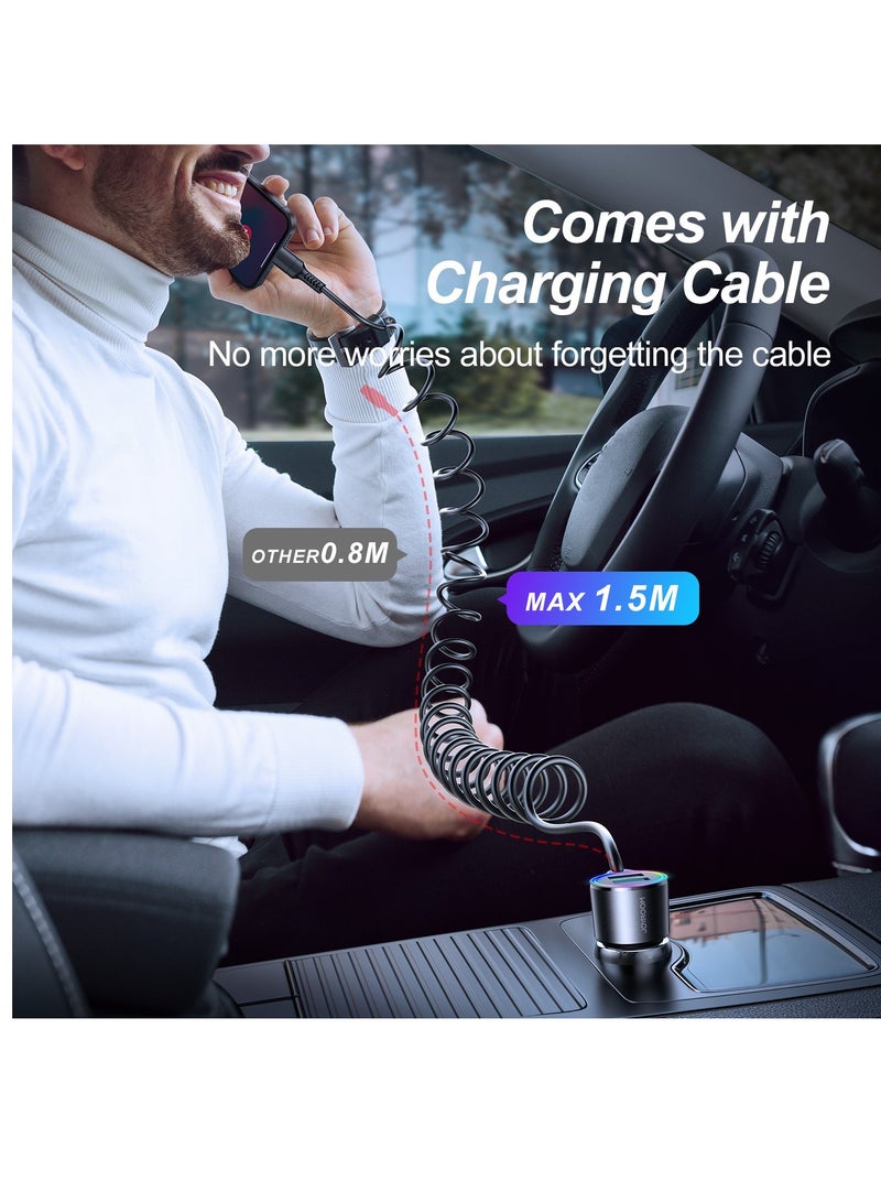 JOYROOM 3.4A 3-in-1 Car Charger with Coiled Lightning Cable BLACK - Image 5
