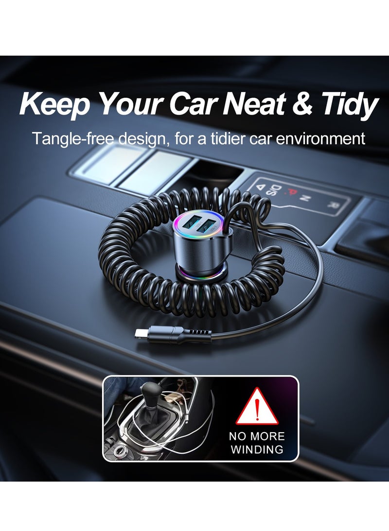 JOYROOM 3.4A 3-in-1 Car Charger with Coiled Lightning Cable BLACK - Image 4