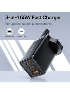 بيسوس شاحن USB C بقدرة 65 وات، 3 منافذ قابلة للطي GaN5 Pro، شاحن كمبيوتر محمول من النوع C، قابس شاحن حائط سريع متوافق مع MacBook Pro/Air، HP/Dell/Lenovo، iPad Pro/Air، iPhone 15 Pro Max، Galaxy S23، Steam Deck، إلخ  - Image 2