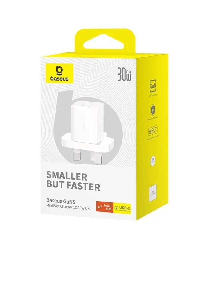 GaN5 Fast Charger (Mini) 30W USB-C Power Adapter, 1-Port Type-C Wall Charger with PD 3.0, Compact GaN Technology, Compatible with iPhone 16/15 Pro/15 Plus/14/13/12, iPad Air, MacBook Air, Samsung S25/S24/S23, Xiaomi, OnePlus, and Other USB-C Devices White