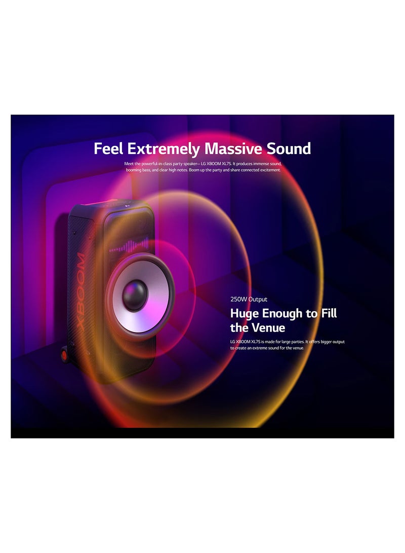 LG XBOOM PARTY SPEAKER, PARTY SPEAKER - TELESCOPIC HANDLE & WHEELS, BLUETOOTH, 20HRS BATTERY, IPX4, SOUND BOOST - XL7S Black - Image 4