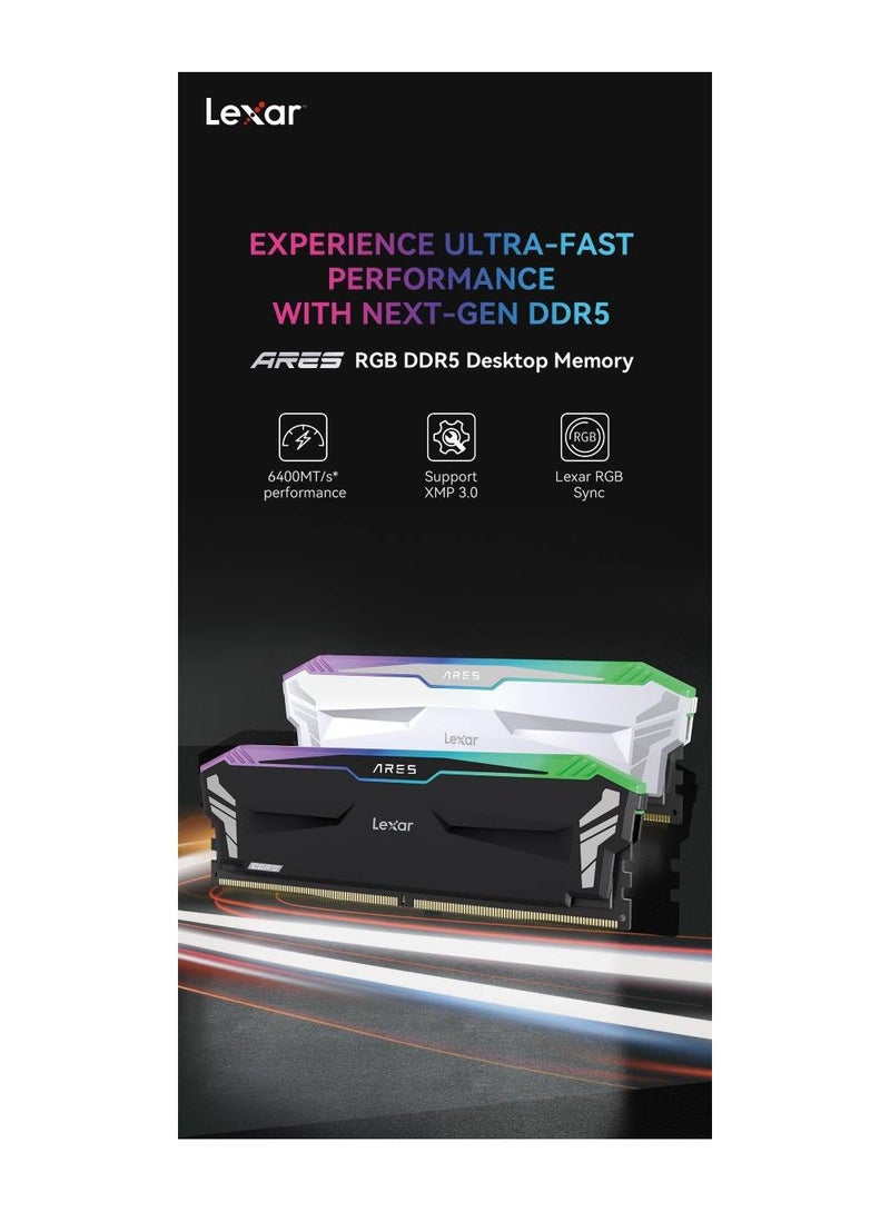 Lexar - Lexar ARES RGB DDR5-6400 Desktop Memory 32GB Kit, RGB lighting control, 32GB Kit (16GBx2),  6400MT/s1(XMP 3.0),, JEDEC & Intel XMP 3.0 - Image 1