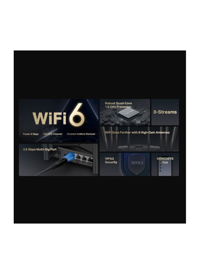 MERCUSYS - MR90X AX6000 8-Stream Wi-Fi 6 Router Black - Image 1