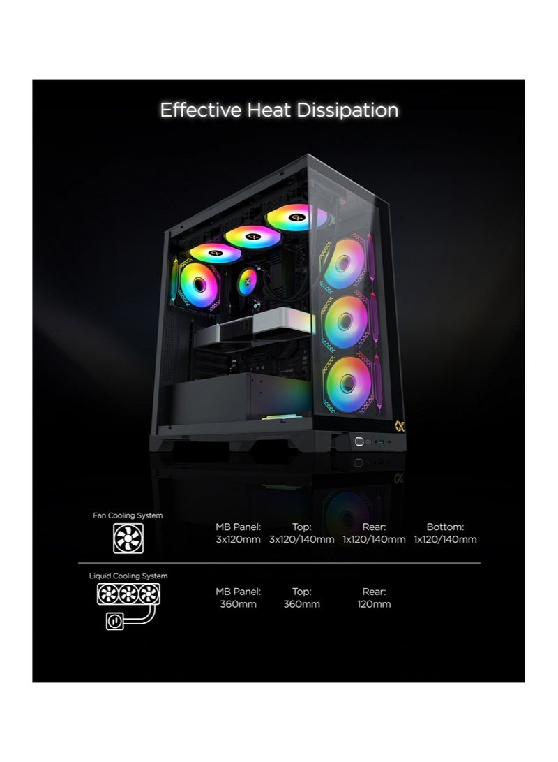 Xigmatek - Endorphin Ultra Black, ATX, U3x1 & Type Cx1, Front And Left Seamless TG, 5Pcs M20A And Galaxy II Fan Control Kit Computer Case Black - Image 1