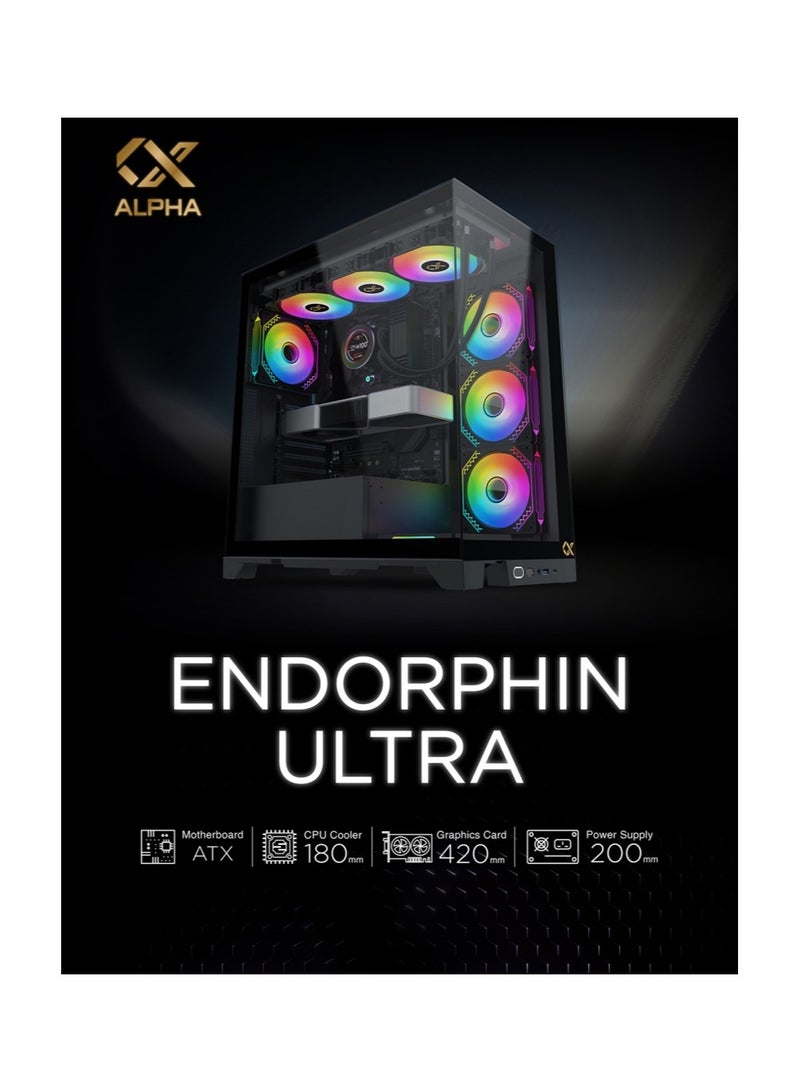 Xigmatek - Endorphin Ultra Black, ATX, U3x1 & Type Cx1, Front And Left Seamless TG, 5Pcs M20A And Galaxy II Fan Control Kit Computer Case Black - Image 1