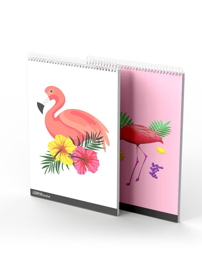 LOWHA Set Of 2 Spiral Notepads Each With 50 Sheets And A Hard Paper Cover With Flamingo Flowers Pineapple Design White/Orange/Yellow/Green/Pink/Purple/Black - Image 3