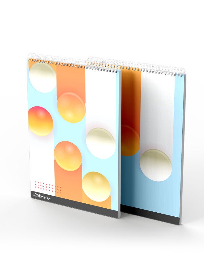 LOWHA Set Of 2 Spiral Notepads Each With 50 Sheets And A Hard Paper Cover With Big Circles Design White/Orange/Blue - Image 1