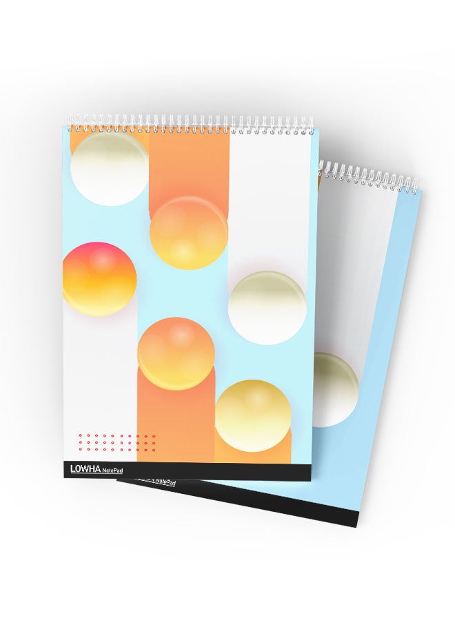 LOWHA Set Of 2 Spiral Notepads Each With 50 Sheets And A Hard Paper Cover With Big Circles Design White/Orange/Blue - Image 3