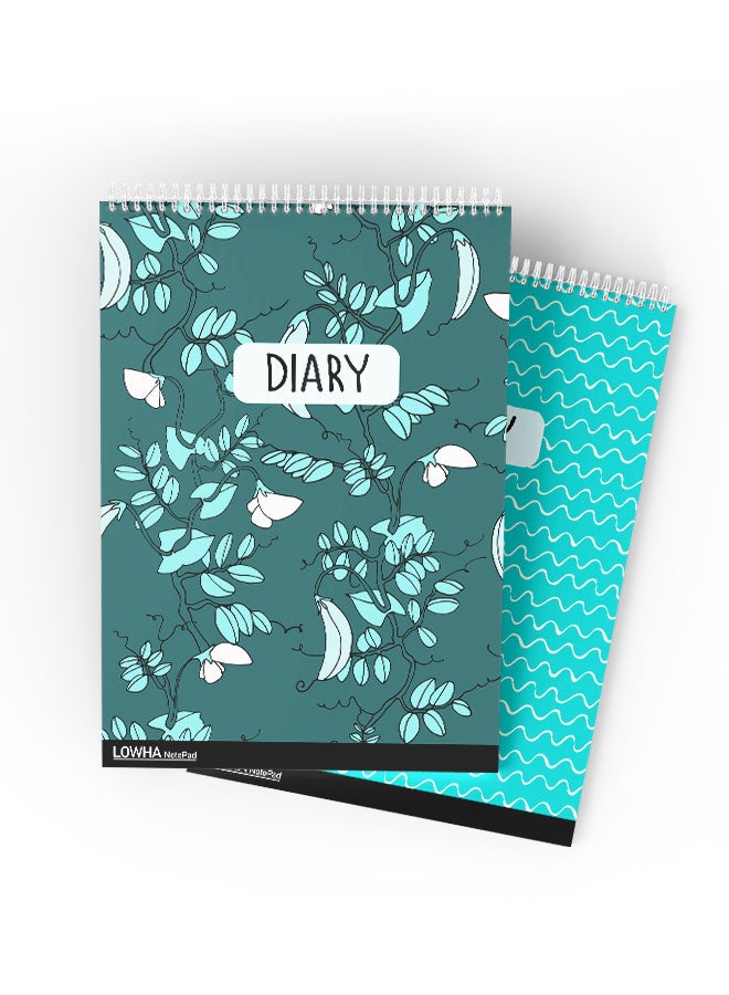 LOWHA Set Of 2 Spiral Notepads Each With 50 Sheets And A Hard Paper Cover With Leaves And Wavy Lines Design Green/White/Black - Image 3
