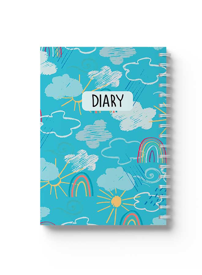 LOWHA Spiral Notebook Mixed Weather Doodle Pattern Blue/Yellow/White/Pink - Image 1