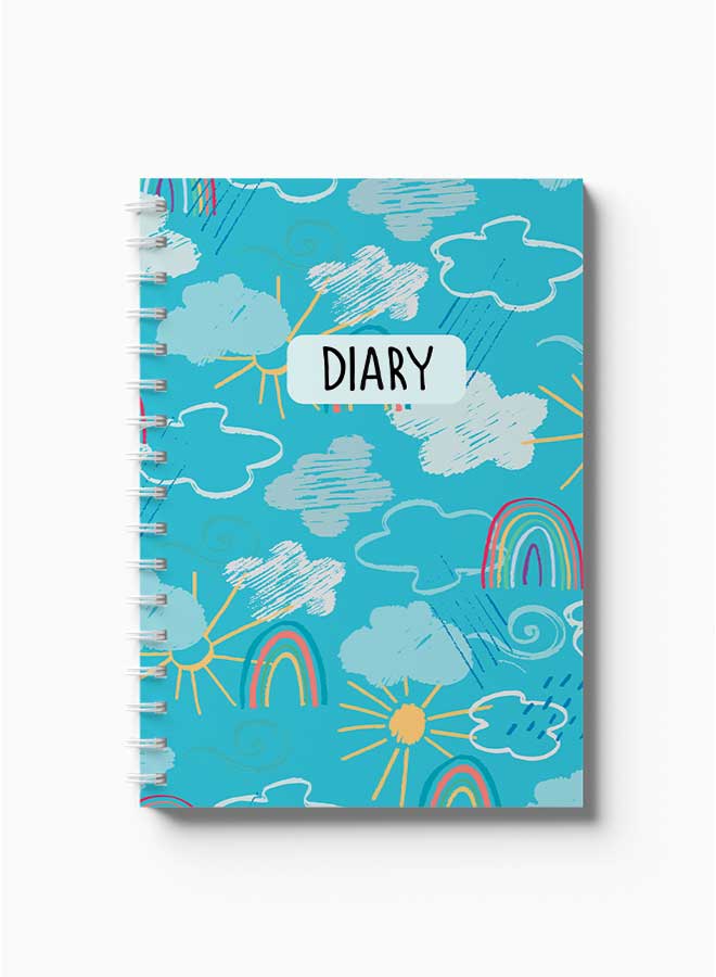 LOWHA Spiral Notebook Mixed Weather Doodle Pattern Blue/Yellow/White/Pink - Image 2