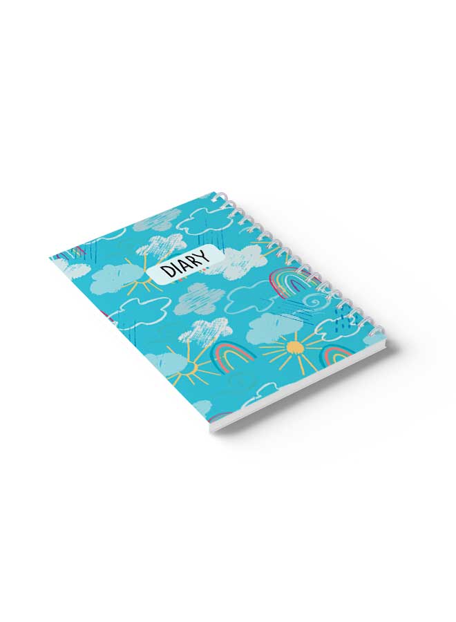LOWHA Spiral Notebook Mixed Weather Doodle Pattern Blue/Yellow/White/Pink - Image 4