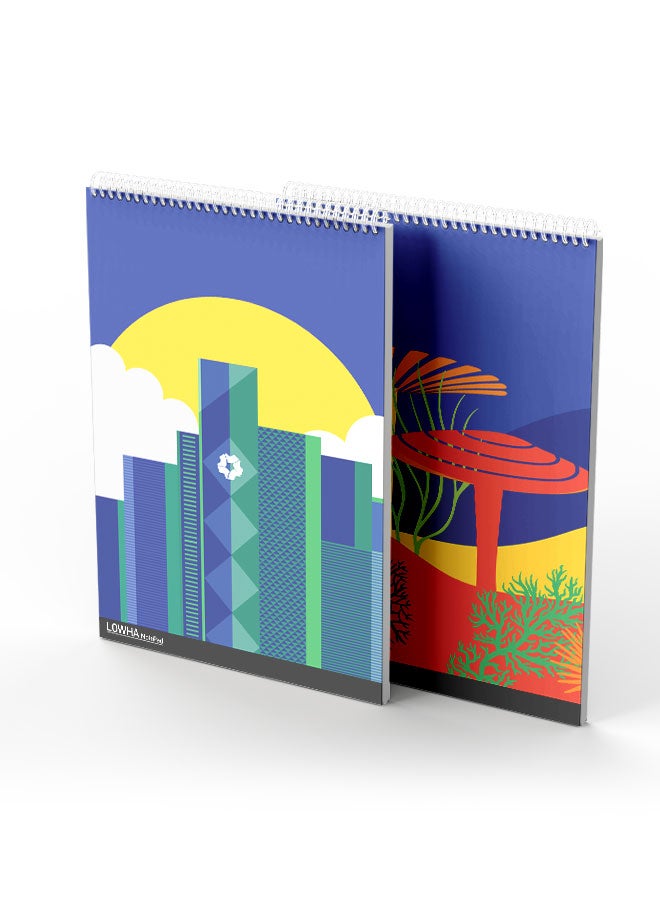 LOWHA Set Of 2 Spiral Notepads Each With 50 Sheets And A Hard Paper Cover With Colorful Drawing Blue/Yellow/White/Green/Orange - Image 3