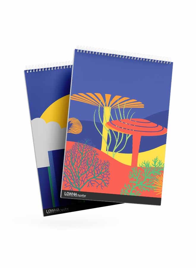 LOWHA Set Of 2 Spiral Notepads Each With 50 Sheets And A Hard Paper Cover With Colorful Drawing Blue/Yellow/White/Green/Orange - Image 2