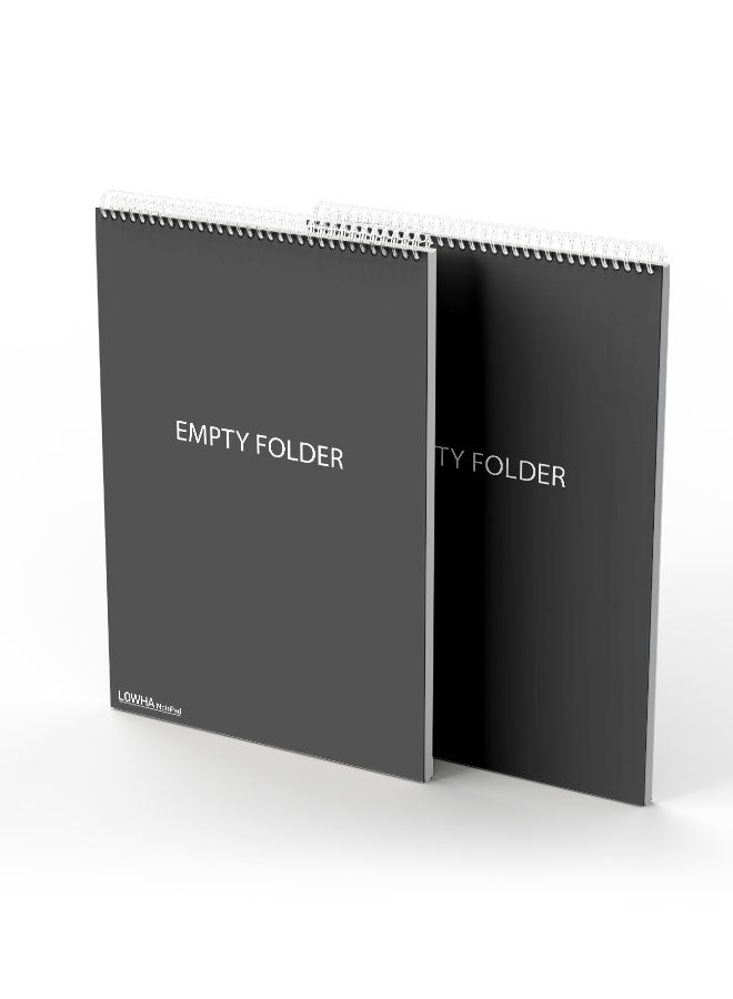 LOWHA Set Of 2 Spiral Notepads Each With 50 Sheets And A Hard Paper Cover With Empty Folder Black/White - Image 3