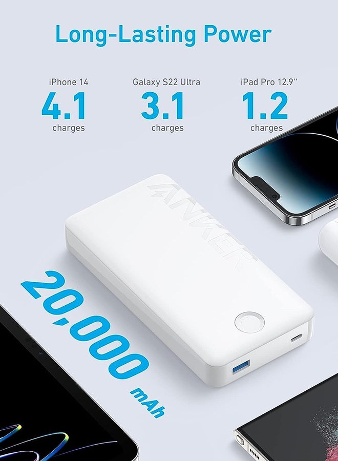 Anker 20000 mAh Power Bank, 325 Portable Charger (PowerCore 20K II), 20,000mAh Battery Pack with 2-Port, 15W High-Speed Charging for iPhone 16/15/14 Series, Samsung, Huawei, Xiaomi, iPad, Vivo, Oppo and More White  - Image 2