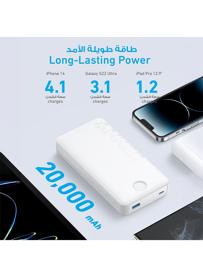 شاحن محمول بقوة 20000 مللي أمبير في الساعة بمنفذ مزدوج 325 PowerCore 20K II باللون الأبيض