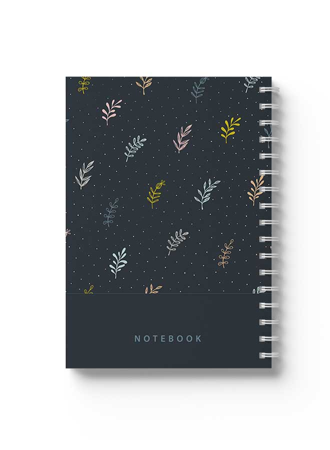 LOWHA Spiral Notebook Abstract Floral Pattern Dark Grey1 Grey/Yellow/Pink  - Image 1