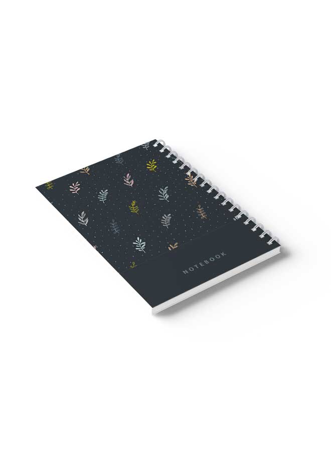 LOWHA Spiral Notebook Abstract Floral Pattern Dark Grey1 Grey/Yellow/Pink  - Image 4