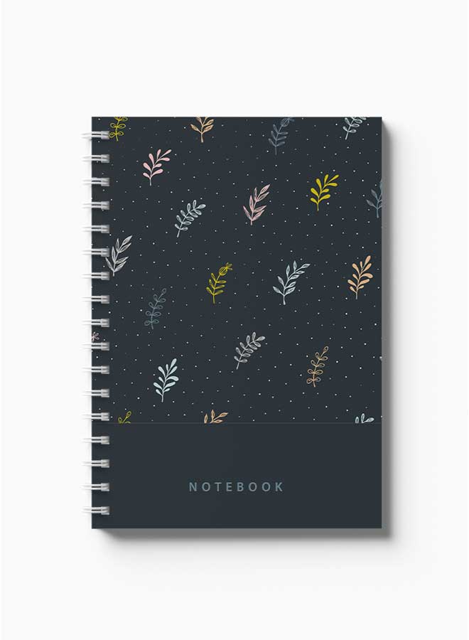 LOWHA Spiral Notebook Abstract Floral Pattern Dark Grey1 Grey/Yellow/Pink  - Image 2
