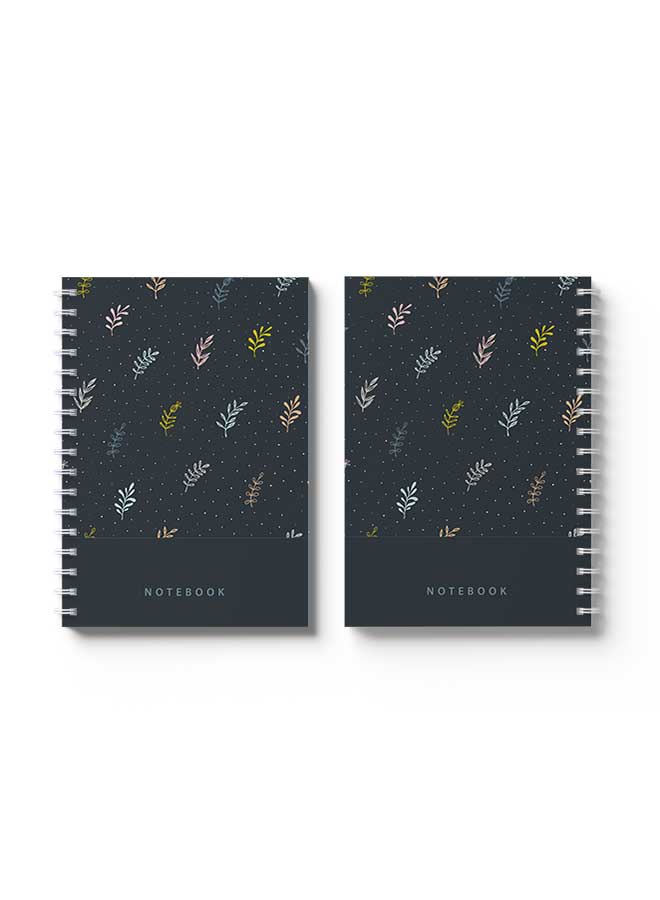 LOWHA Spiral Notebook Abstract Floral Pattern Dark Grey1 Grey/Yellow/Pink  - Image 3