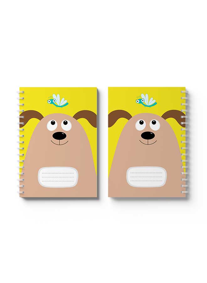 LOWHA - Spiral Notebook Cartoon Dog & Dragonfly Brown/Yellow/Blue - Image 1