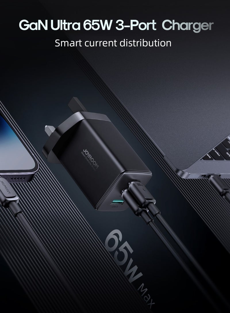 JOYROOM GaN Ultra 65W 2C1A Fast Charger +100W C to C Cable 1.2m (UK) BLACK - Image 2