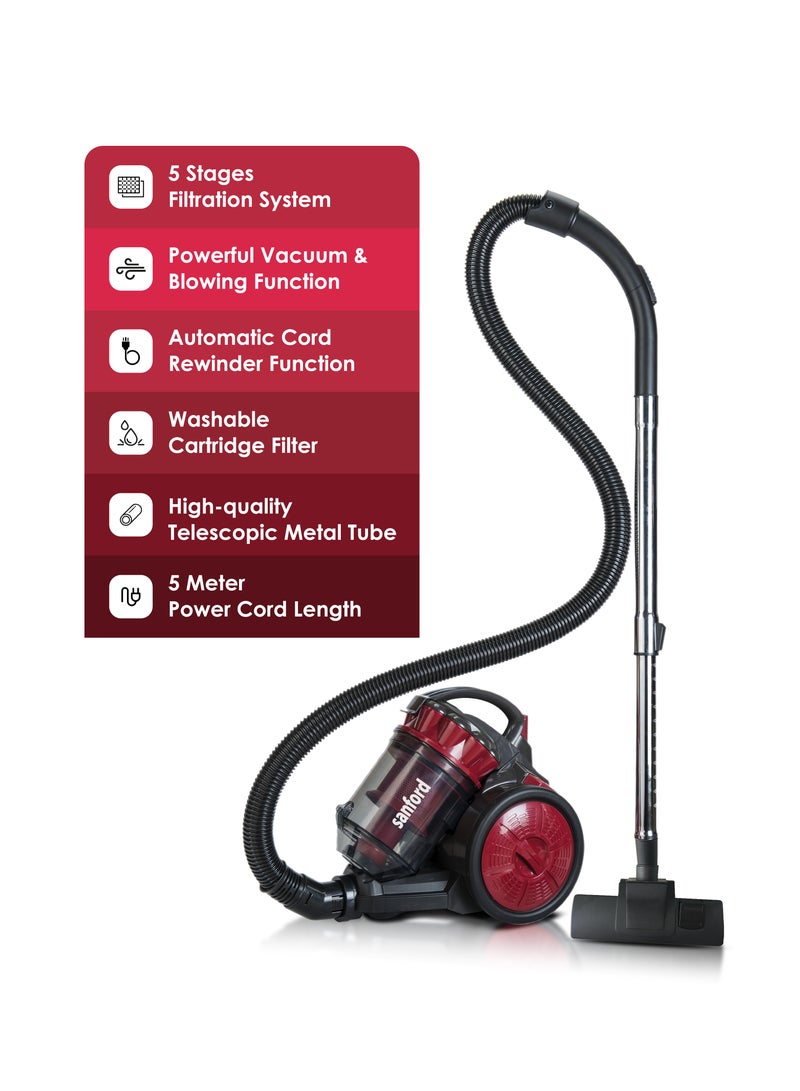 سانفورد مكنسة كهربائية سعة 3 لتر بقدرة 1400 وات SF882VC BS متعدد الألوان - Image 2