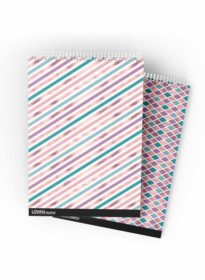 LOWHA Set Of 2 Spiral Notepads Each With 50 Sheets And A Hard Paper Cover With Slanted Lines And Colorful Pattern Design Multicolor - Image 1