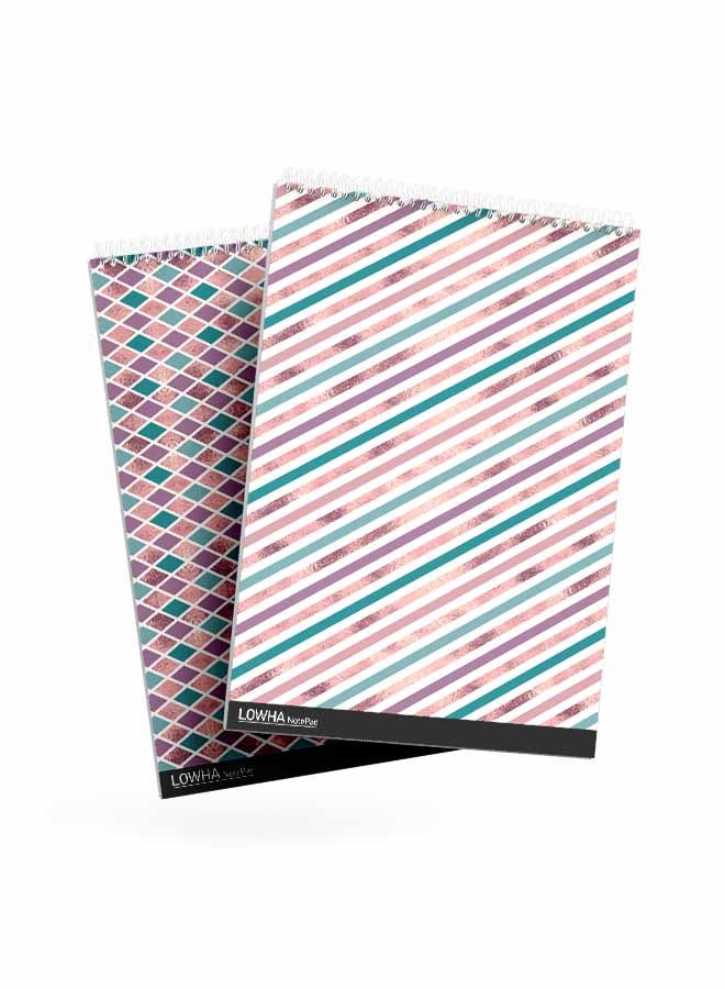 LOWHA Set Of 2 Spiral Notepads Each With 50 Sheets And A Hard Paper Cover With Slanted Lines And Colorful Pattern Design Multicolor - Image 3