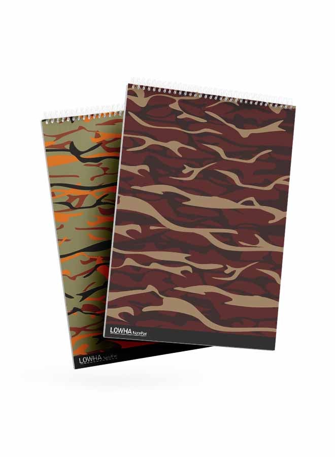 LOWHA Set Of 2 Spiral Notepads Each With 50 Sheets And A Hard Paper Cover With Camouflage Design Multicolor - Image 2