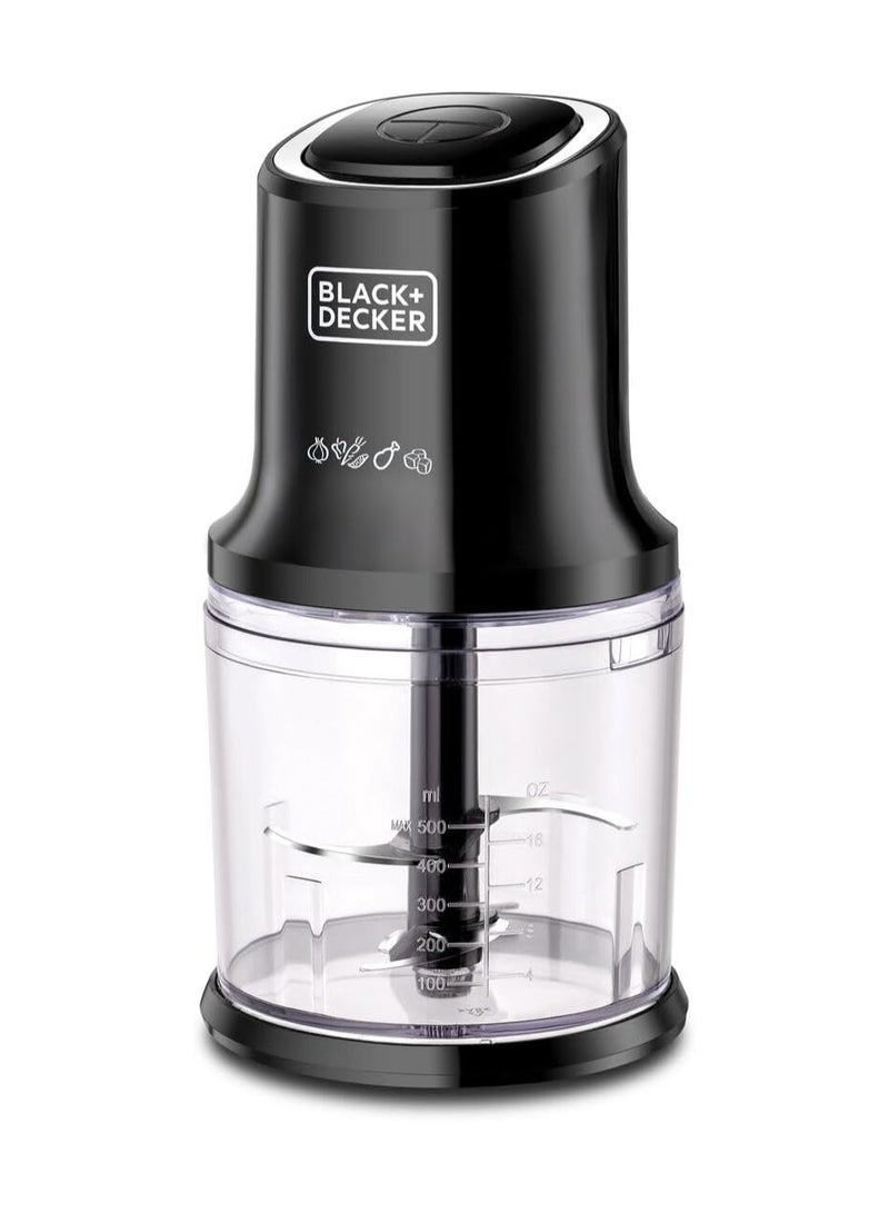 BLACK+DECKER - Vertical Chopper, 4 Durable Stainless Steel Blades, 500ml Working Capacity Bowl, Sleek Chrome Trim, Powerful Motor for Chopping, Pureeing & Mincing, Easy to Use, 500 ml 500 W FC500-B5 Black - Image 1