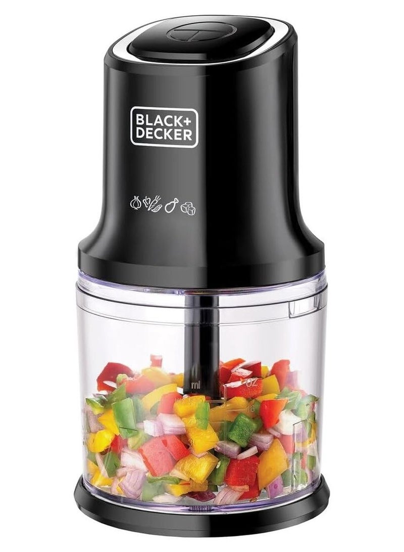 BLACK+DECKER Vertical Chopper, 4 Durable Stainless Steel Blades, 500ml Working Capacity Bowl, Sleek Chrome Trim, Powerful Motor for Chopping, Pureeing & Mincing, Easy to Use, 500 ml 500 W FC500-B5 Black - Image 1