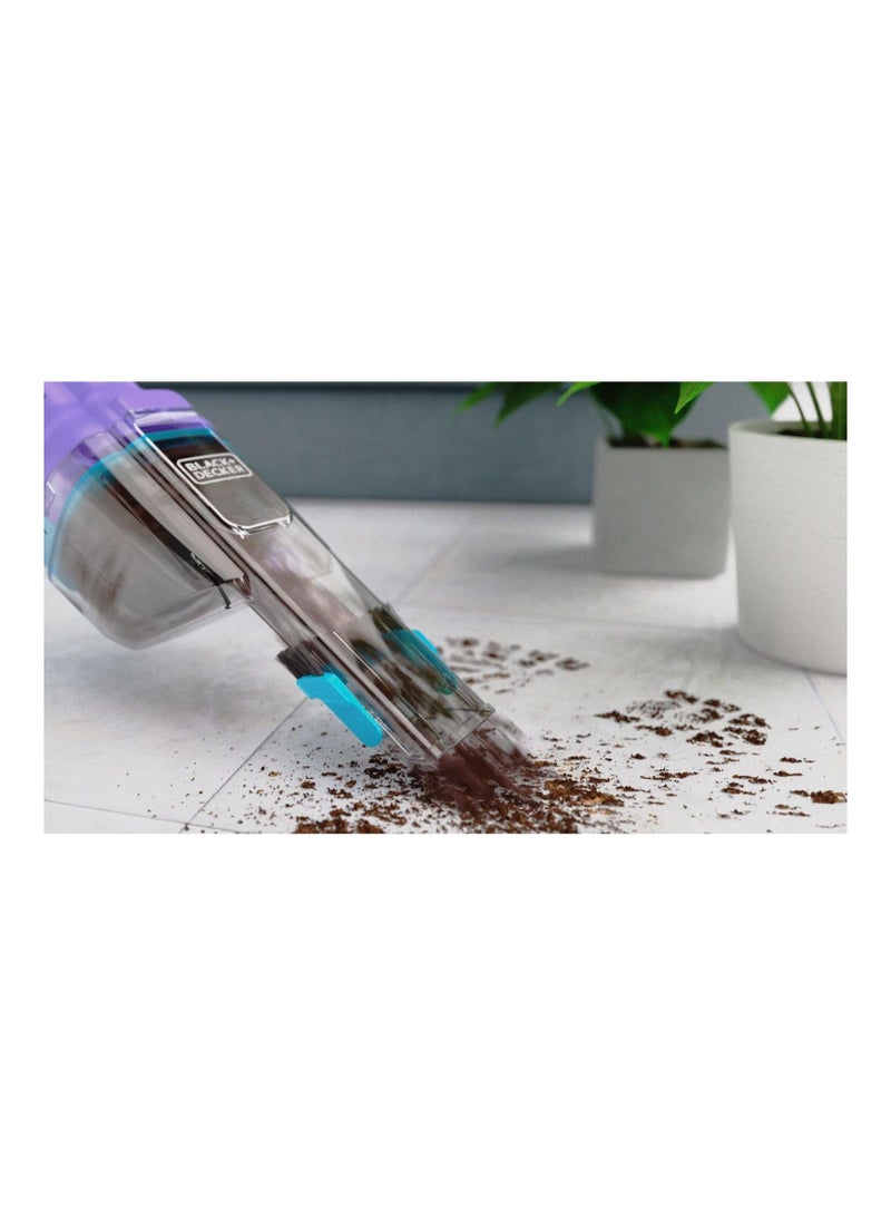 BLACK+DECKER Cordless Handheld Dustbuster Vacuum, 7.2V, 2.0Ah Battery, 16AW Suction, Flip-Up Brush, Crevice Tool, Pet Hair Brush, Storage Base, 290 ml 14.4 W NVD220BP-GB Lively Lavender/Breeze Purple  - Image 4