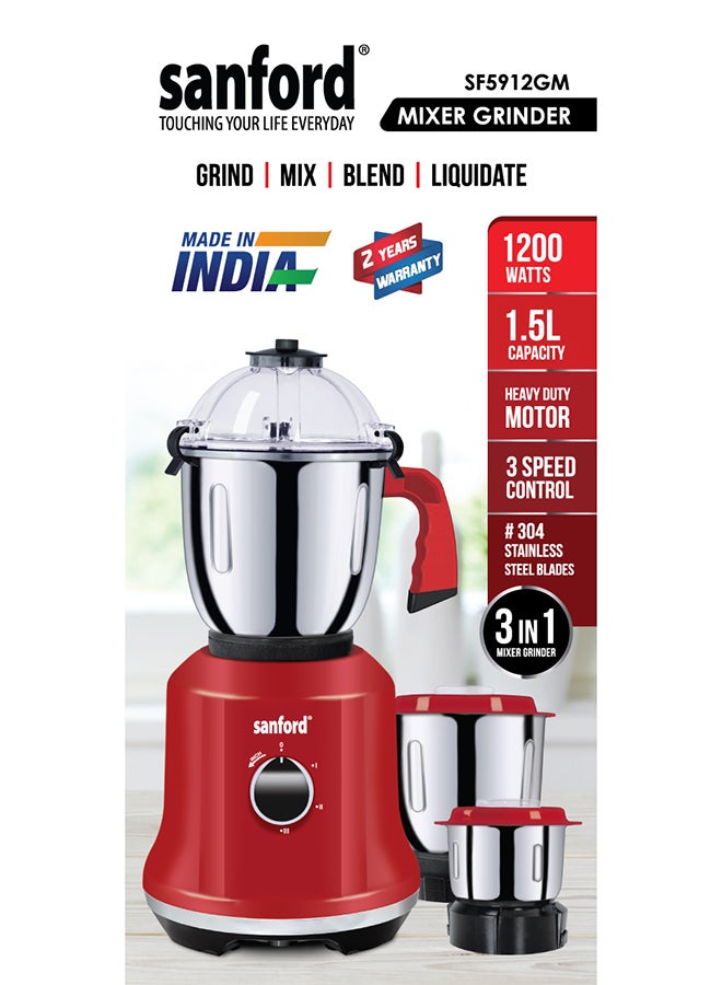 سانفورد - خلاط مطحنة 3 في 1 (صنع في الهند) 1.5 L 1200 W SF5912GM BS B - Image 1