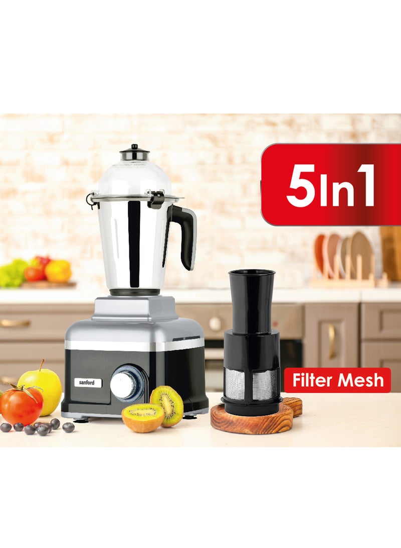 Sanford - 5 IN 1 Powerful Mixer Grinder (Made in India) 1.5 L ,1.25L Liquifiying Jars and 1.3L Dry Chutney Jar, 2 Speed Modes, Stainless Steel blades 1.5 L 1000 W SF5913GM BS Multicolour - Image 1