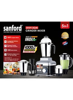 Sanford 5 IN 1 Powerful Mixer Grinder (Made in India) 1.5 L ,1.25L Liquifiying Jars and 1.3L Dry Chutney Jar, 2 Speed Modes, Stainless Steel blades 1.5 L 1000 W SF5913GM BS Multicolour  - Image 4
