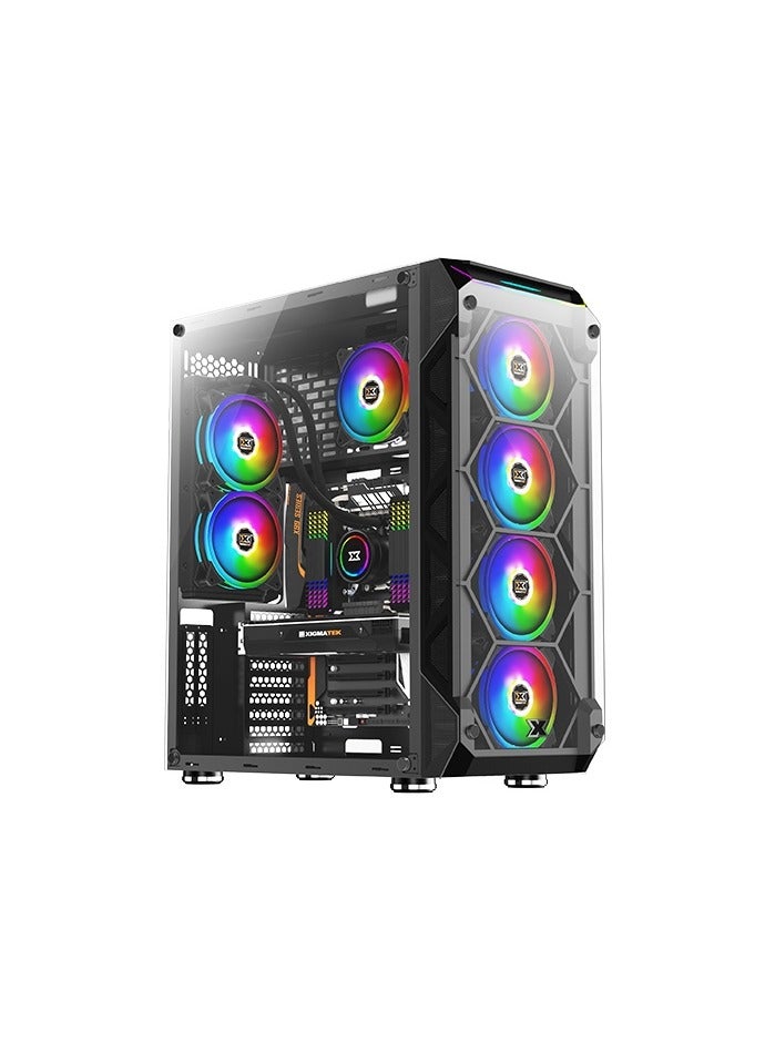 زيجماتيك حافظة كمبيوتر Overtake EATX، USB3.0x2+USB2.0x2، زجاج مقسى من الأمام واليسار واليمين، شريط LED قوس قزح في اللوحة الأمامية - Image 1