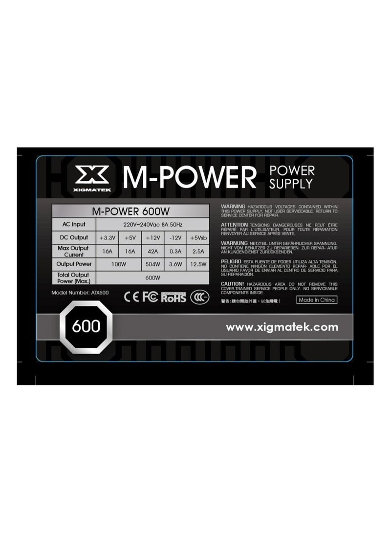 Xigmatek M Power 600 Watt Power Supply 