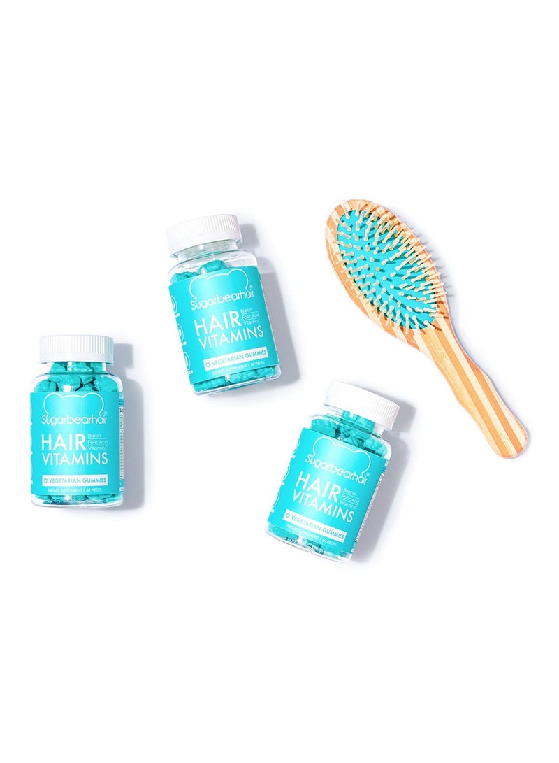 SugarBear Hair Vitamins Vegetarian 3 x 60 Gummies With Free Brush - Image 2