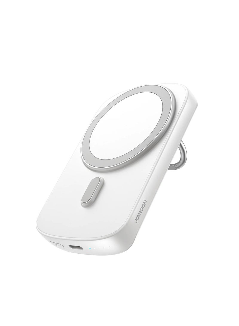 JOYROOM 6000 mAh JR-W030 20W Magnetic Wireless Power Bank with Ring Holder 6000mAh-White White - Image 1