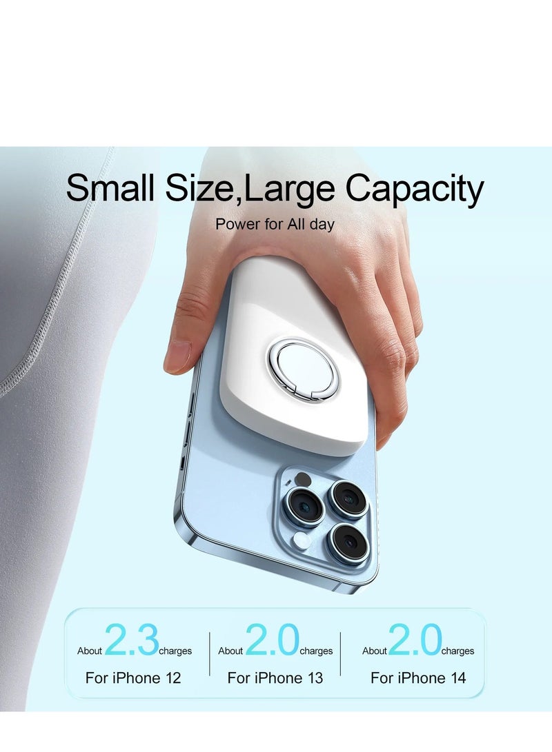 JOYROOM 6000 mAh JR-W030 20W Magnetic Wireless Power Bank with Ring Holder 6000mAh-White White - Image 5