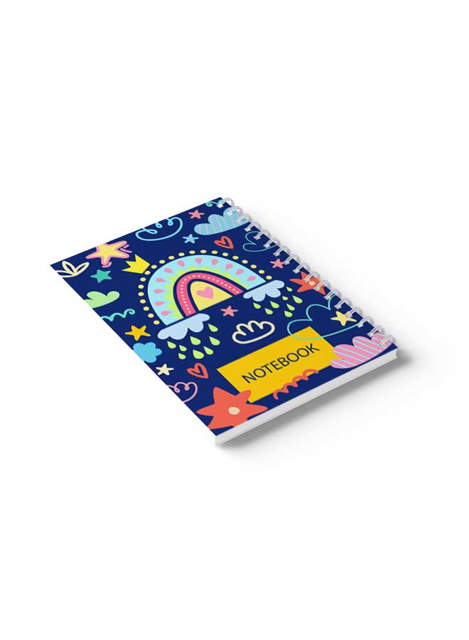 LOWHA Spiral Notebook Boho Clouds Rain & Rainbow Art Blue/Yellow/Pink - Image 4